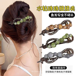 水钻晕染珠珠发夹女氛围感日常八字扭扭夹简约气质后脑勺发卡头饰