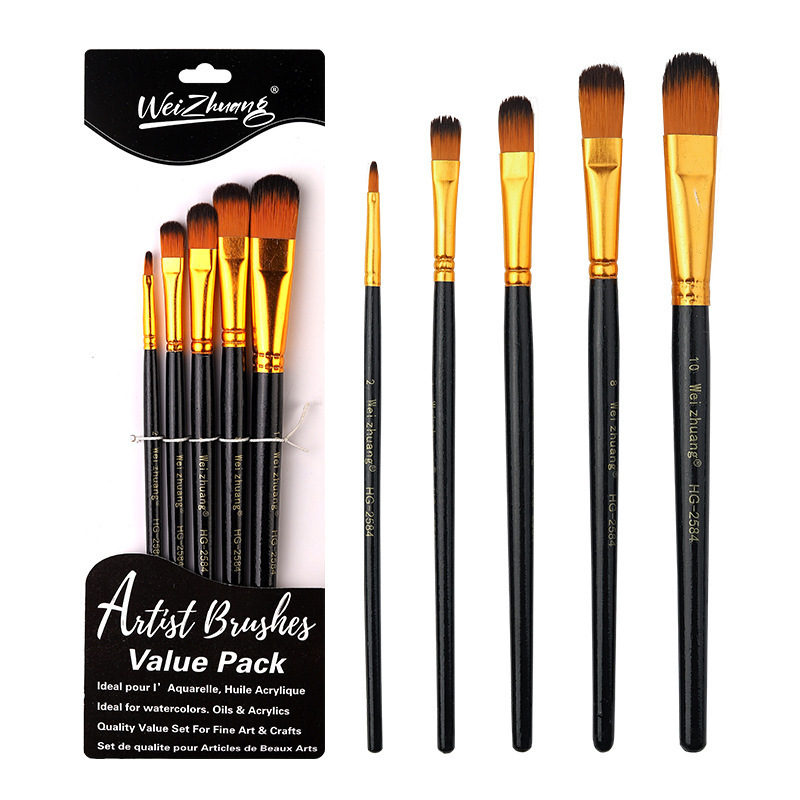 Cinco pinceles transfronterizos de nylon cabello negro de alta calidad suministros de arte estudiantil pintura DIY pinceles pinceles