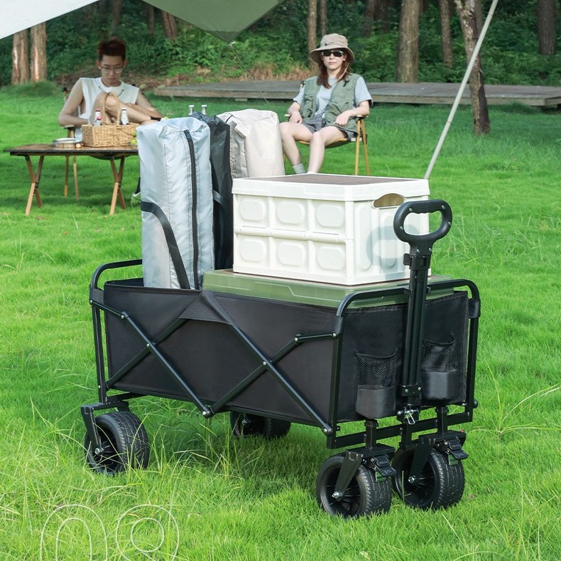 Camping Cart Outdoor Folding Trolley for Vendor Stalls, Large Collapsible Model with Rear Opening for Picnic and Camping