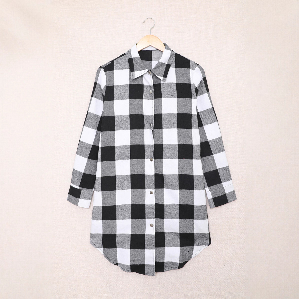 Shiying camisa abrigo de mujer Otoño e Invierno Nueva cardigan de manga larga solapa botón a presión de las mujeres Camisa de cuadros europeos y americanos