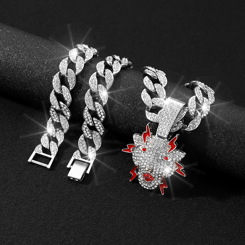 Nuevos productos transfronterizos hip-hop tendencia de diamante rojo pintado colgante de grifo de aceite goteo de diamante collar cubano joyería para hombre