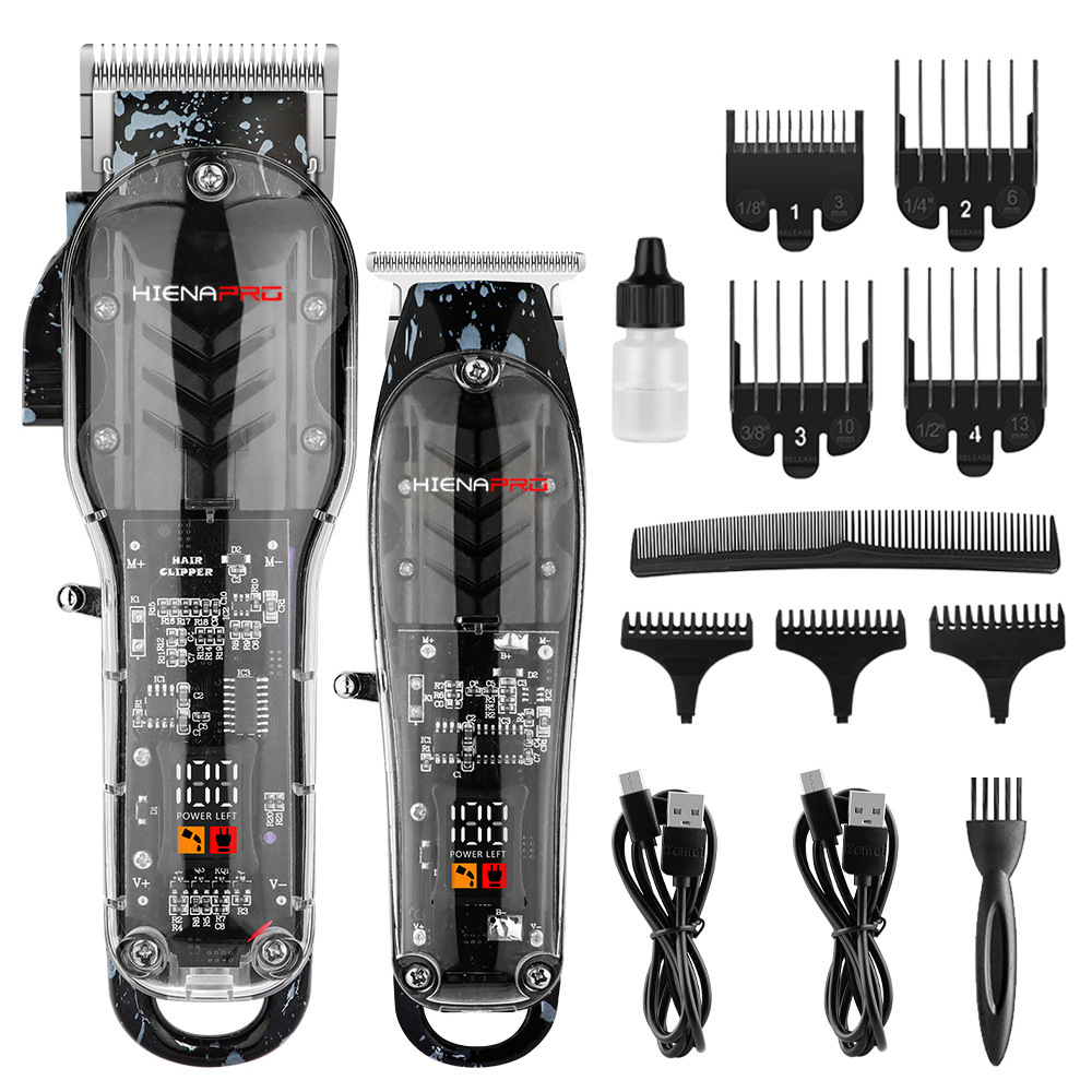 Cortadora de cabello profesional, pantalla digital LCD eléctrica, cuerpo transparente, máquina T01, traje recargable dos en uno, transfronterizo