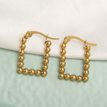 欧美爆款金属珠子耳环C型不锈钢耳圈耳钉珠耳扣几何女性耳饰热销