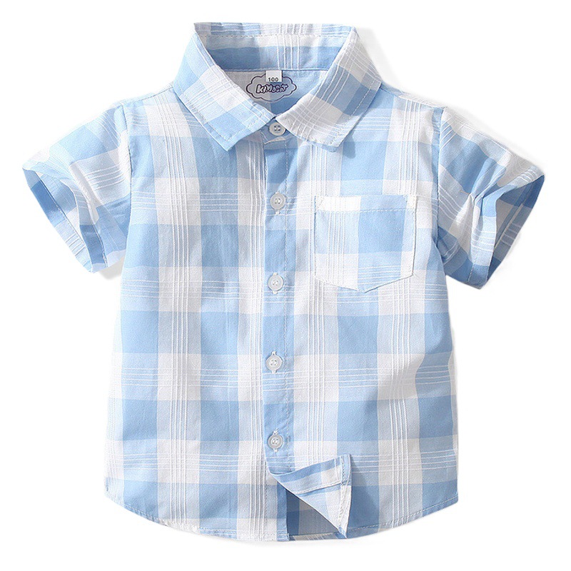 Camisa de manga corta de algodón para niños camisa de manga corta de algodón para niños solapa de tela escocesa delgada ropa de verano