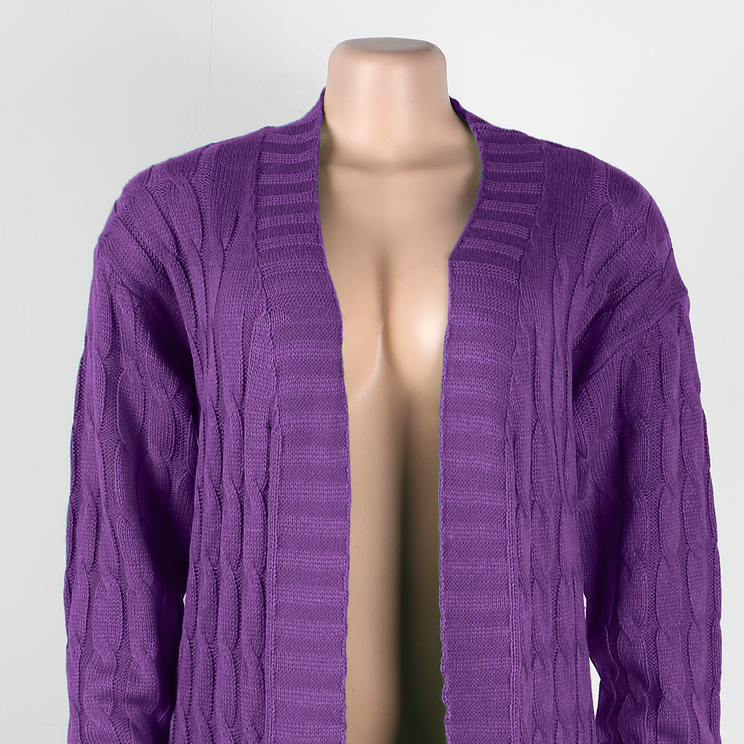 Damen Strickjacke Lang Aus Grobstrick In Unifarben Wintermantel_voghion.com