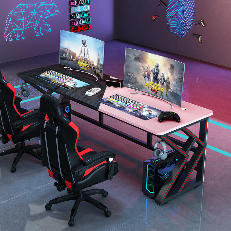 Single-Row Double-Player Gaming Black Couple E-Sports Desk Desktop Computer Table Internet Cafe Influencer Live Long Table Two-Person Set R*