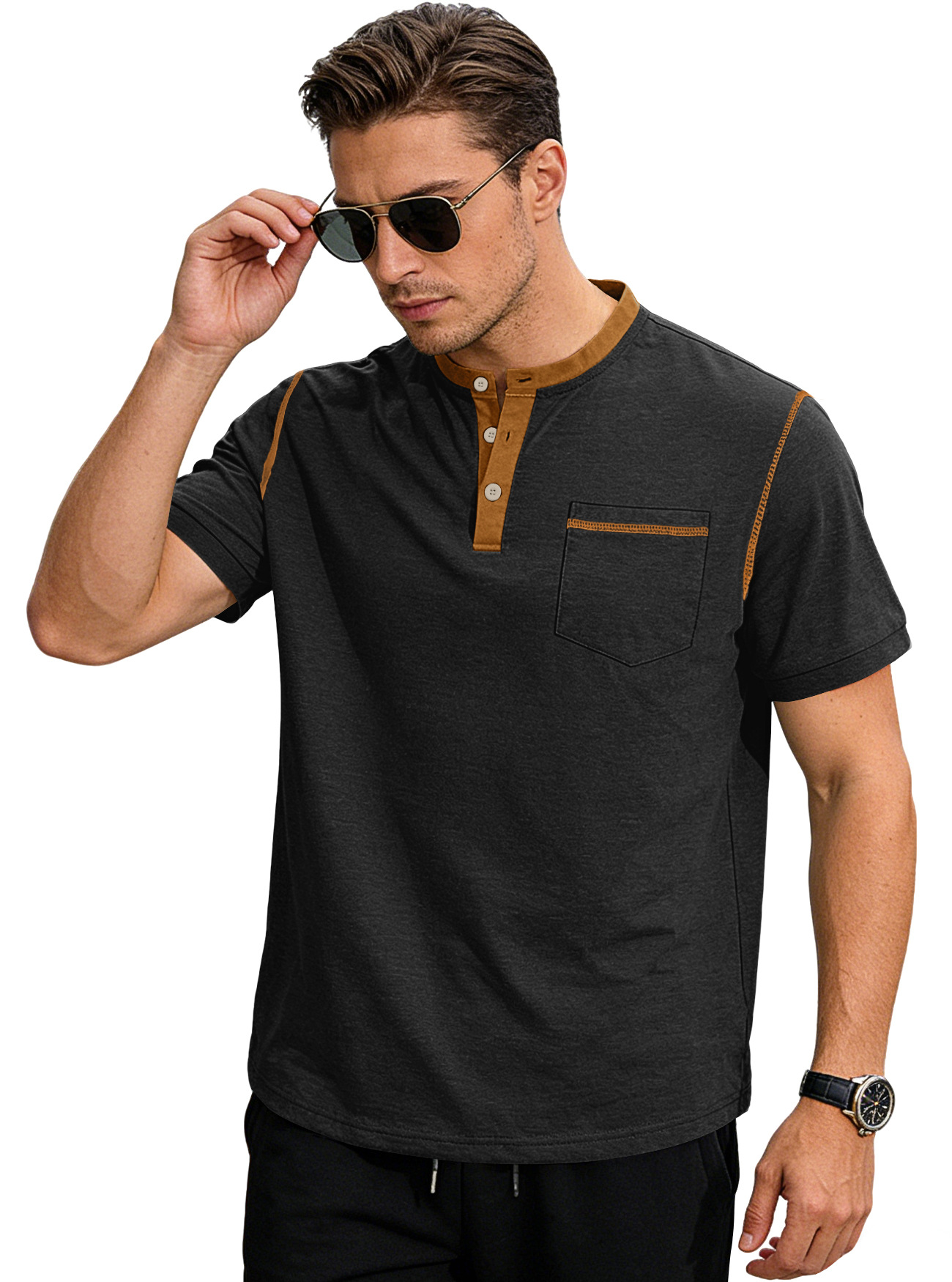 Nuevo transfronterizo Europa y América Amazon verano nuevo hombre botón de cuello de manga corta camiseta polo casual de negocios