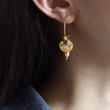 精致新款微镶锆石黄玉松石耳环复古时尚轻奢高级感耳饰设计感小众