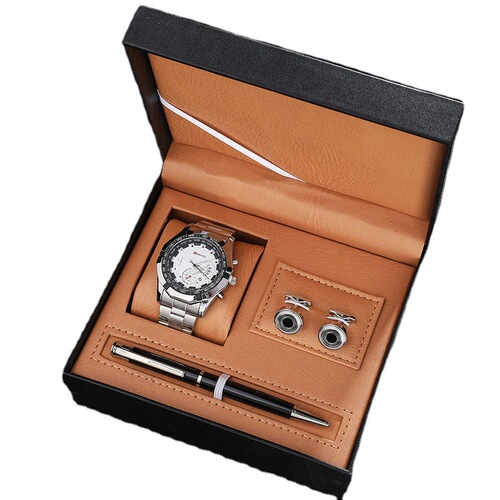 Fashion New Men's Watch Set Business Style Men's Cufflinks Pen Calendar Quartz Watch 3-piece Set Wholesale