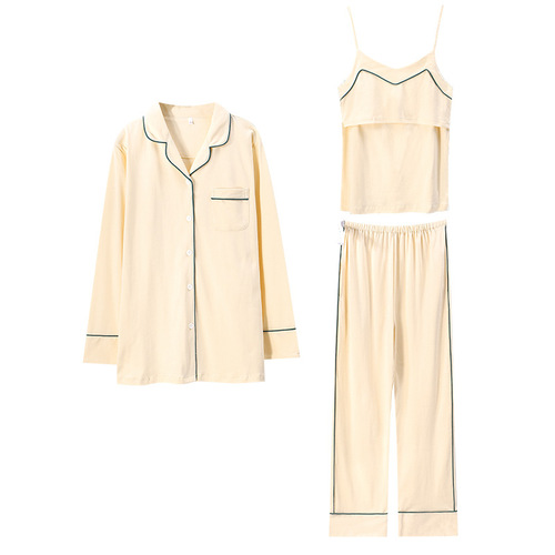 100% cotton three-piece postpartum clothing set, category A, spring and autumn maternity pajamas, autumn and winter Xinjiang cotton pure cotton nursing set