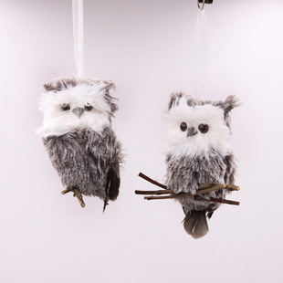 Owl Model Simulated Owl Feather Crafts Christmas and Halloween Decorative Pendants
