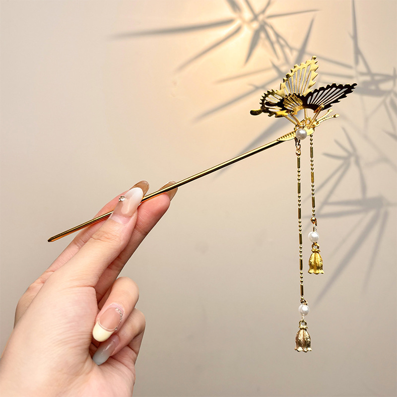 Retro simple nicho de alta estética oriental diseño de cabello de flores de frascos de estilo antiguo cabello