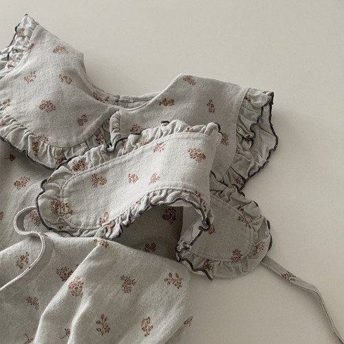 Korean version of ins spring and autumn new floral doll collar long-sleeved harem baby cotton cute trendy climbing clothes with hair hoops