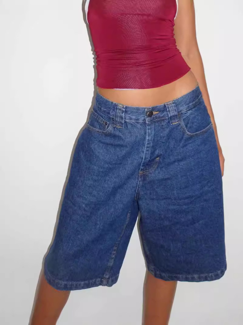Pantalones capri de mezclilla para mujer, corte recto, cintura media, no elástico, para uso casual