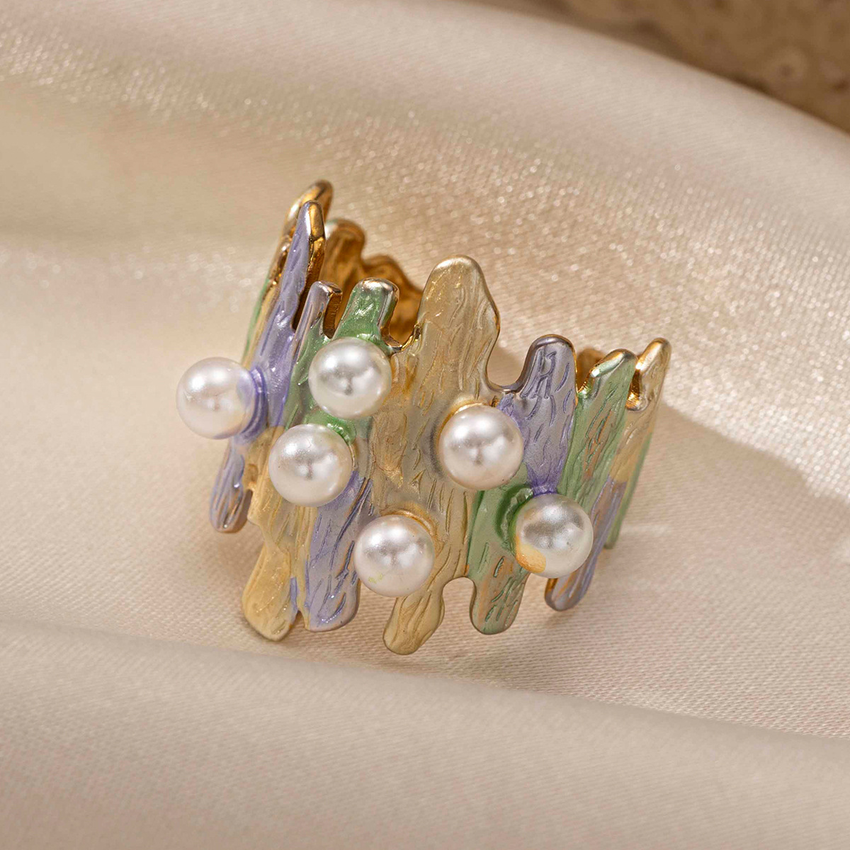 Tena anillo de acero inoxidable europeo y americano femenino no se desvanece mar playa viento horquilla anillo conjunto flores transfronterizas joyas