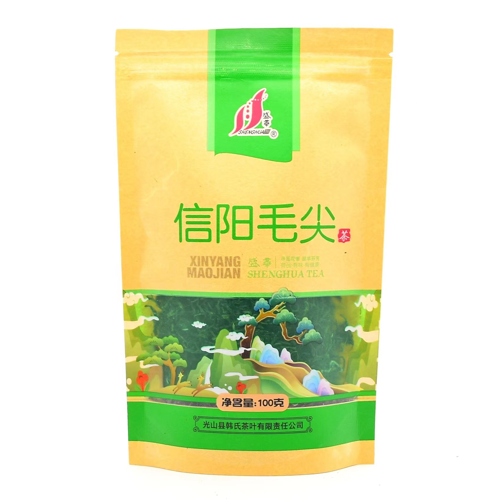 批发盛华牌茶叶 拉链袋自封口 100克袋装信阳毛尖茶叶红茶绿茶