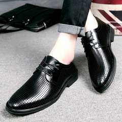 夏季透氣鏤空涼皮鞋男士休閒夏天透氣鞋子英倫軟底商務正裝皮鞋男