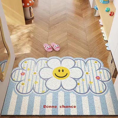 Entrance Door Floor Mats, Entrance Wire Ring Floor Mats, Mud Scraping Floor Mats, Stain-Resistant, Wear-Resistant, Easy-Care, Non-Slip Floor Mats, Dropshipping (Avtomobil döşəmə paspasları) - blue-striped-three-flowers-4060cm-free-cutting