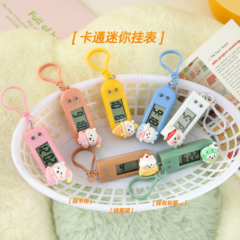 Cute Cartoon Mini Electronic Watch Portable Keychain Hanging Watch Student Study Exam Silent Timetable Pendant