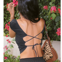 歐美外貿跨境歐美性感時尚後美背交叉肩帶胸墊運動健身上衣瑜伽服