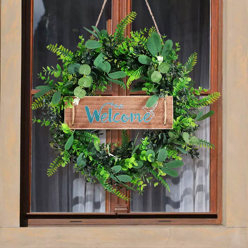 亚马逊圣诞复活节40CM花环藤条家居门饰挂件木质挂牌装饰仿真花环