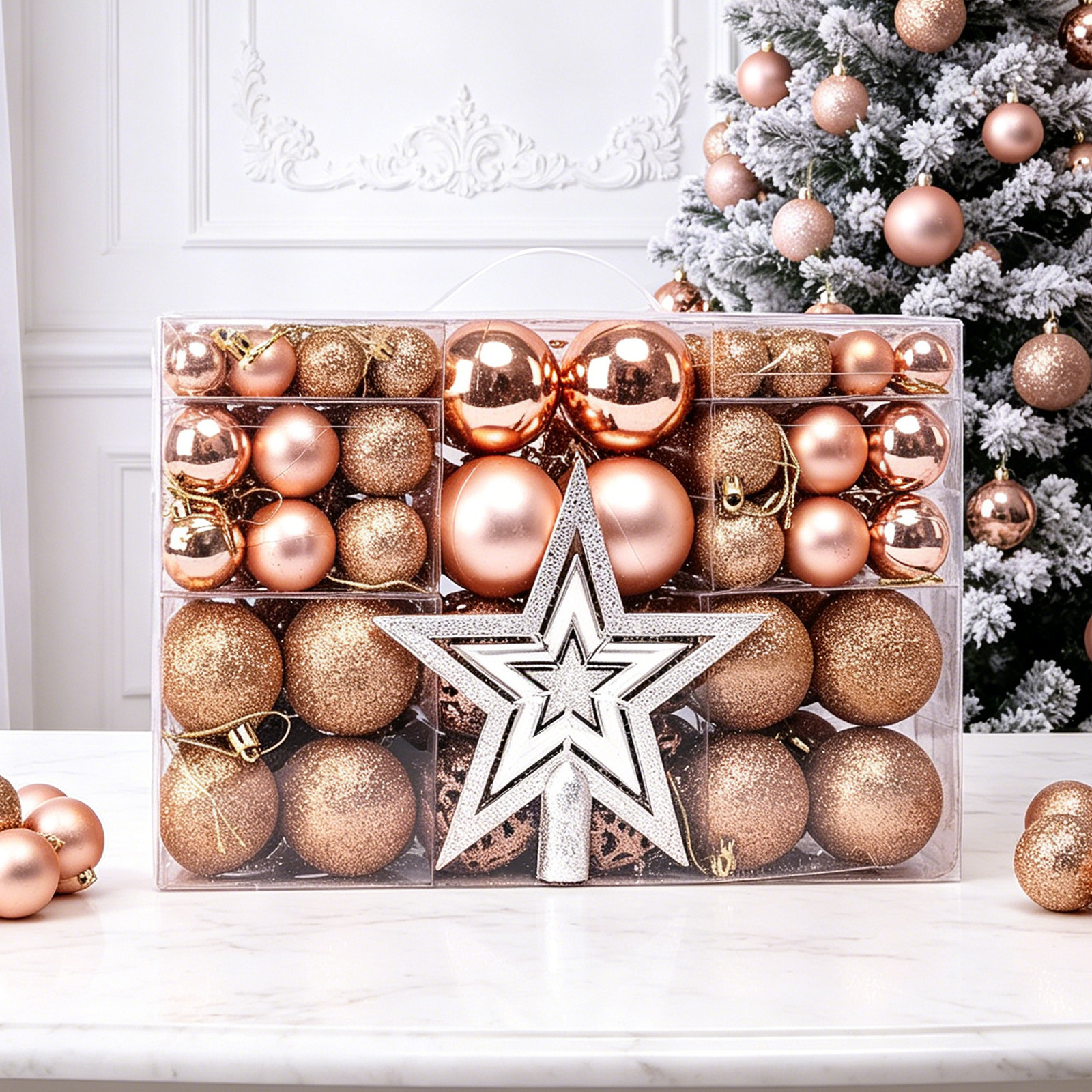 Suministros de decoración de árboles de Navidad transfronterizos 100 paquetes de bolas de plástico huecas brillantes de galvanoplastia Colgante de caja de regalo de bolas de Navidad