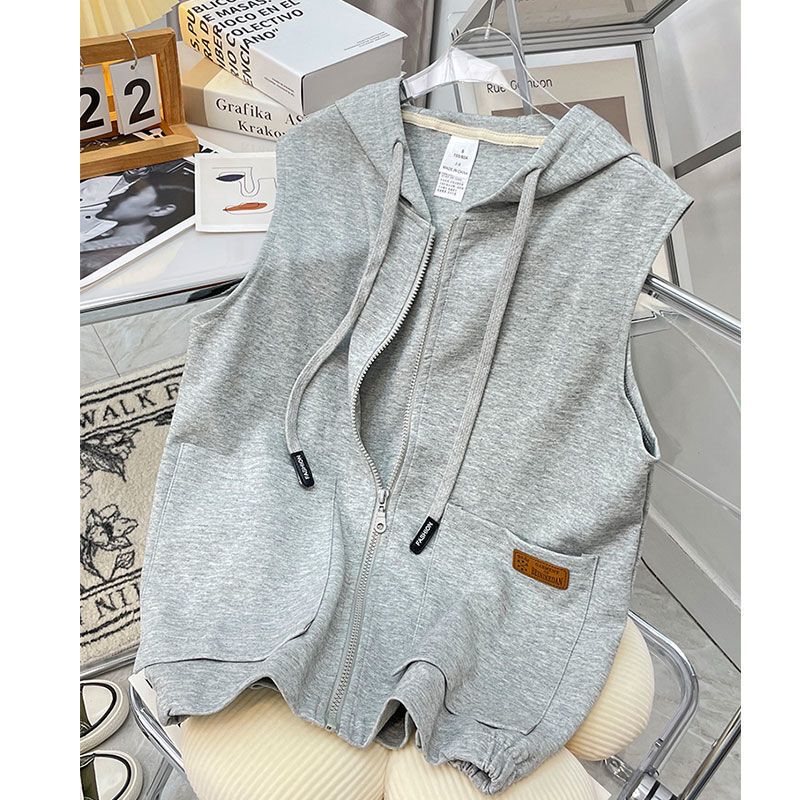 New Spring Sleeveless Vest Hoodie for Women, Hooded Cardigan Jacket, Korean Style Zipper Waistcoat, Unique Top New Spring Sleeveless Vest Hoodie for Women, Hooded Cardigan Jacket, Korean Style Zipper Waistcoat, Unique Top