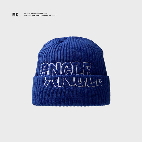 Winter and Spring Thicker Embroidered Wool Hat with Double Layers, Unisex, Overlapping, Large Head Size, American Style Trend Brand Cold Hat