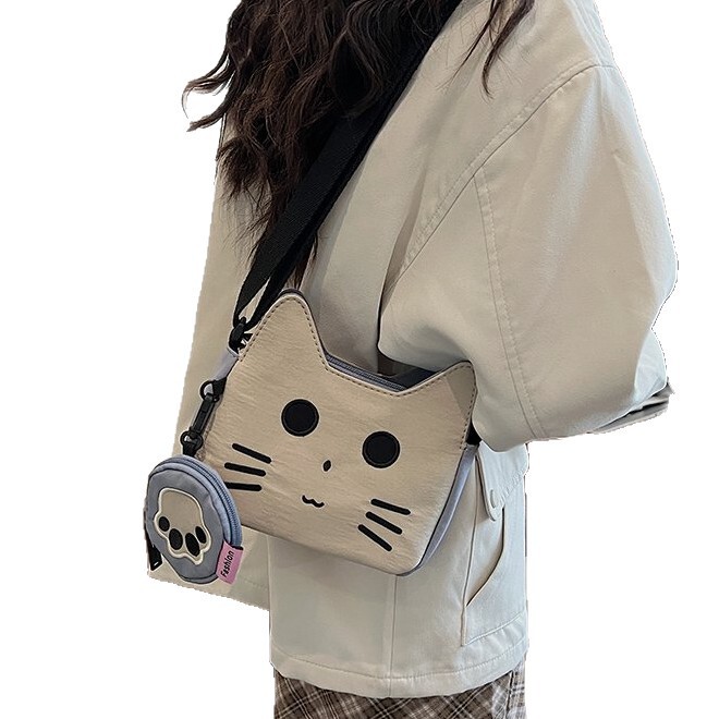 甜美少女风小包包女2025新款时尚可爱小猫包秋冬帆布小方包斜挎包|undefined