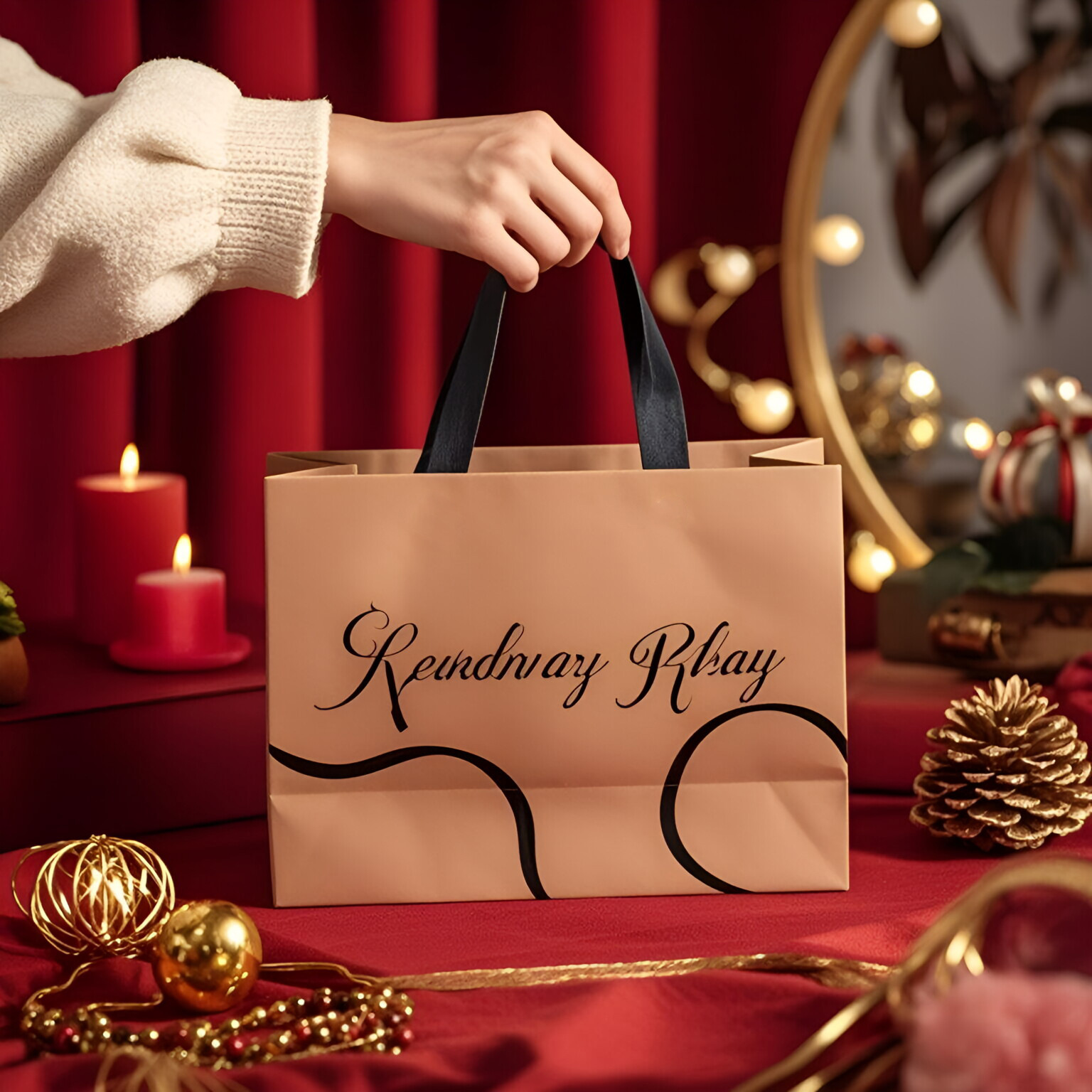 手提袋包装袋手提小礼品袋子高级感镭射反光烘焙包装花束环保