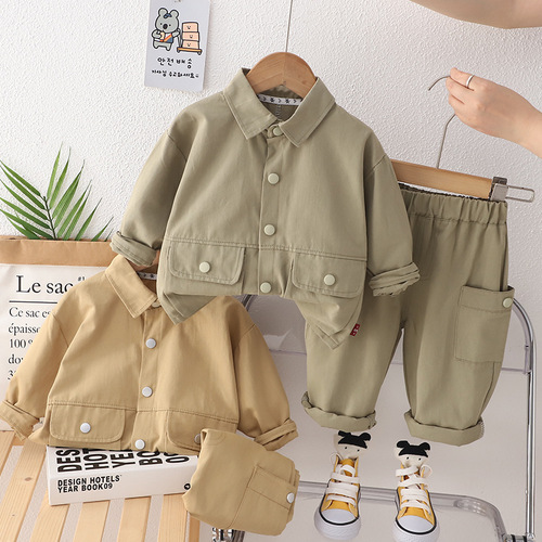 Autumn New Boys Workwear Cardigan Long Sleeve Two-piece Set Boy Baby Casual Pants Suit Dropshipping