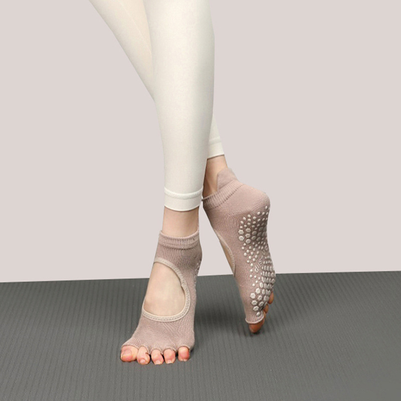 Calcetines de yoga para otoño e invierno, calcetines de cinco dedos, calcetines antideslizantes para Pilates, calcetines deportivos profesionales para mujer con dedos separados, venta al por mayor con espalda abierta.