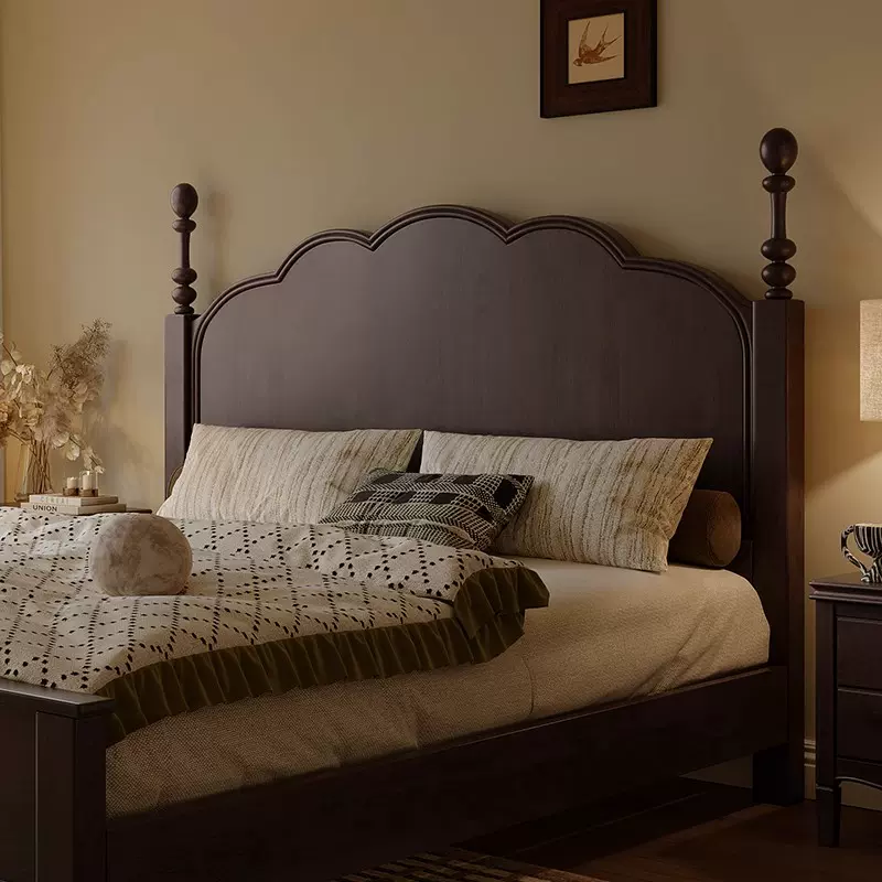 法式复古马赛床全实木床1米8中古风主卧双人床美式卧室轻奢大床