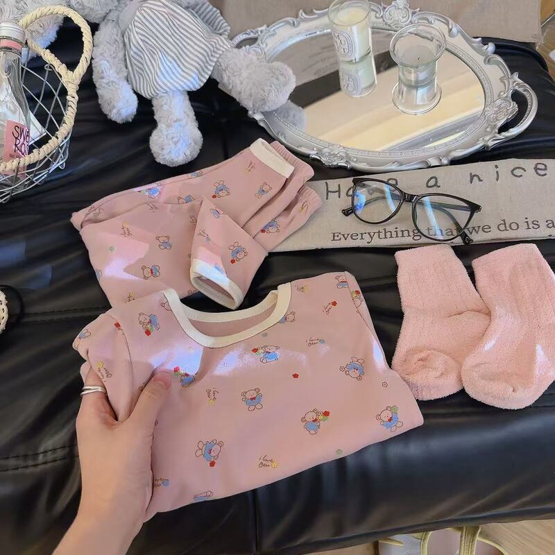 新款男女童宝宝秋衣秋裤内衣儿童韩版休闲卡通德绒家居服睡衣套装|undefined