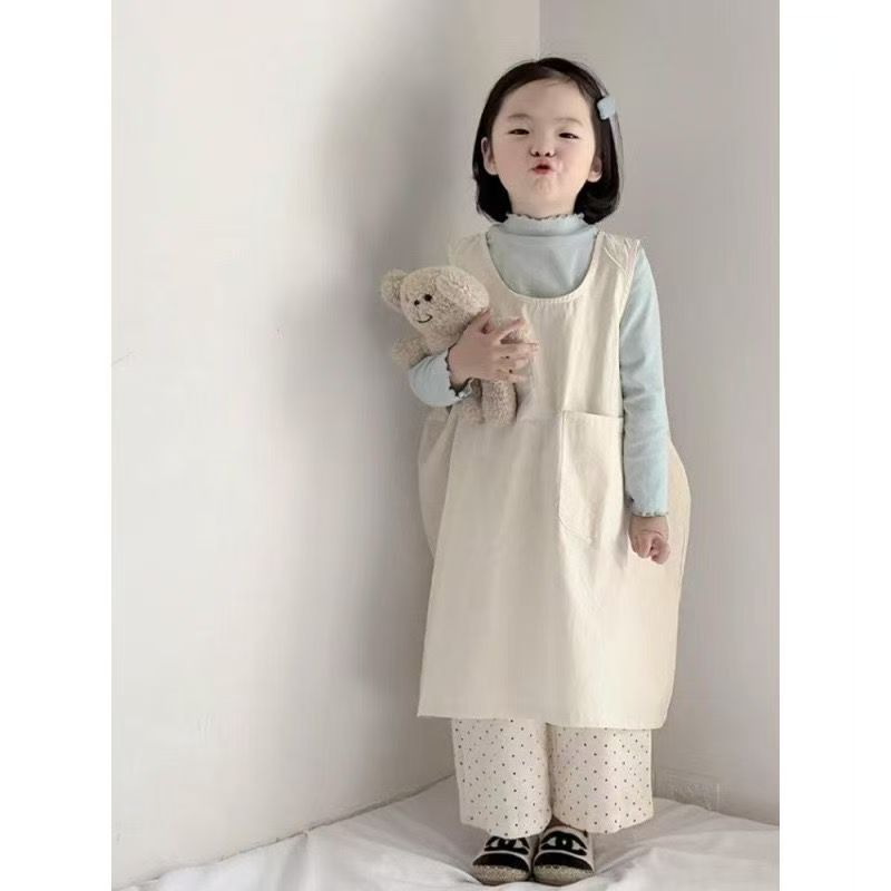 2026春夏秋新品韩版童装儿童简约纯色连衣裙女童背心裙点子裤套装