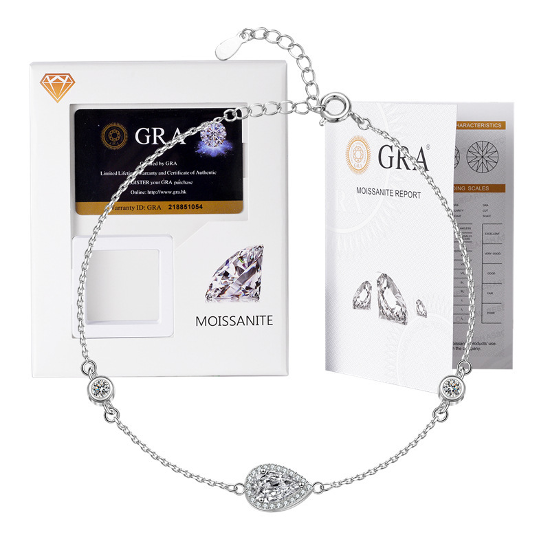 High-End Gra Moissanite D Color Gold-Plated S925 Sterling Silver Bracelet with Teardrop Shape 5*8, Cross-Border Light Luxury Foreign Trade Supply