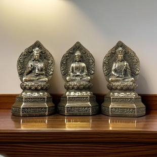 Brass Western Three Saints Buddha Statue Copper Amitabha Buddha Statue Guanyin Standing Statue Shriputra Copper Statue Home God Statue O
