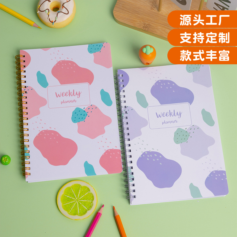 Cubierta de PP registro semanal de este cuaderno de bobina A5 bobina de dibujos animados diario semanal de estudiantes de secundaria al por mayor