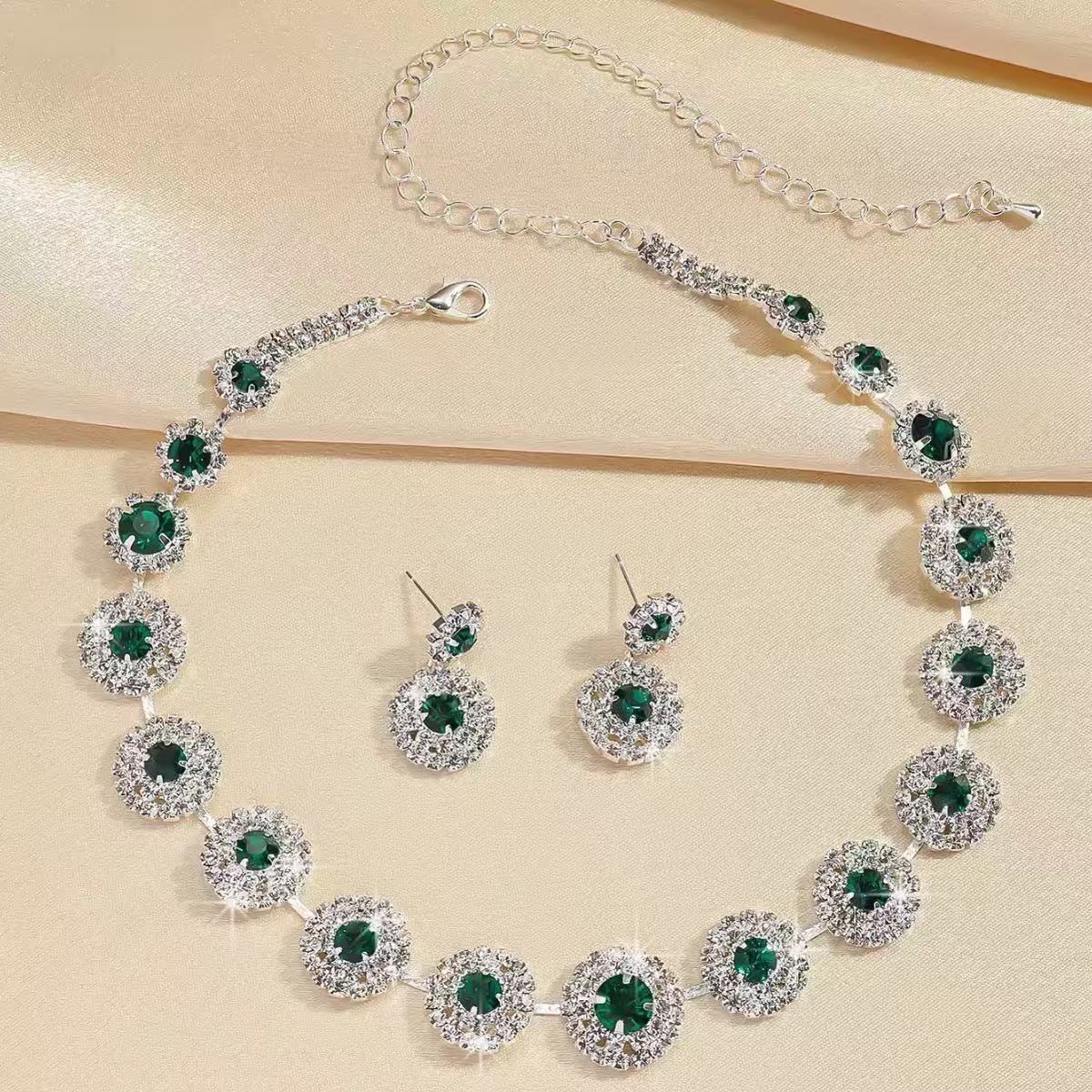 Conjunto de joyería nupcial brillante diamante completo collar redondo geométrico aretes conjunto de joyería de alta calidad al por mayor