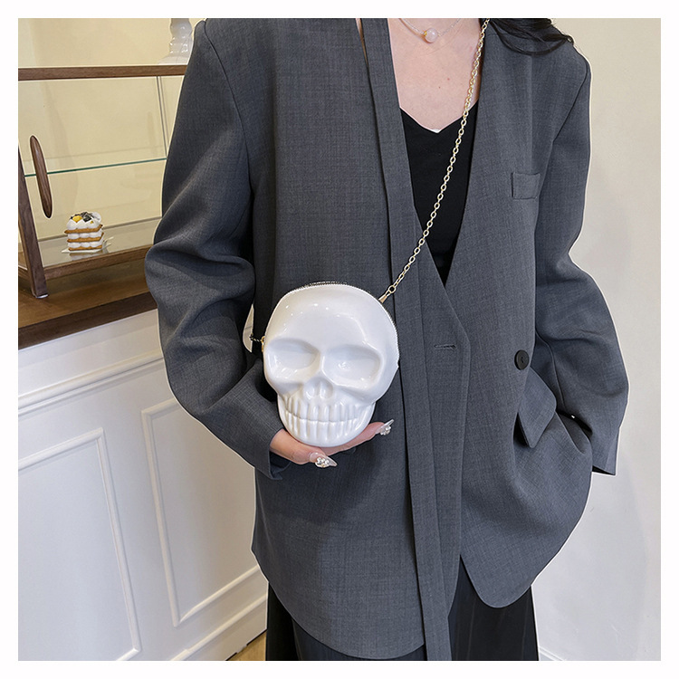 189g Weight Zipper Closure Type Single Shoulder Strap Strap Type Shoulder Bag Bags Type Casual Occasion Plastic Material Skull Pattern All Seasons Season Women's Gender Streetwear Style Oval Shape Mini Size Women's Mini Plastic Skull Streetwear Oval Zipper Shoulder Bag 4