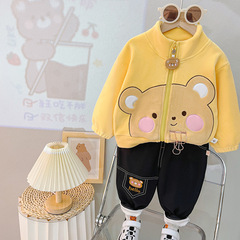 男童冬裝加絨開衫外套新款兒童寶寶加厚褲子套裝女童卡通童裝2463