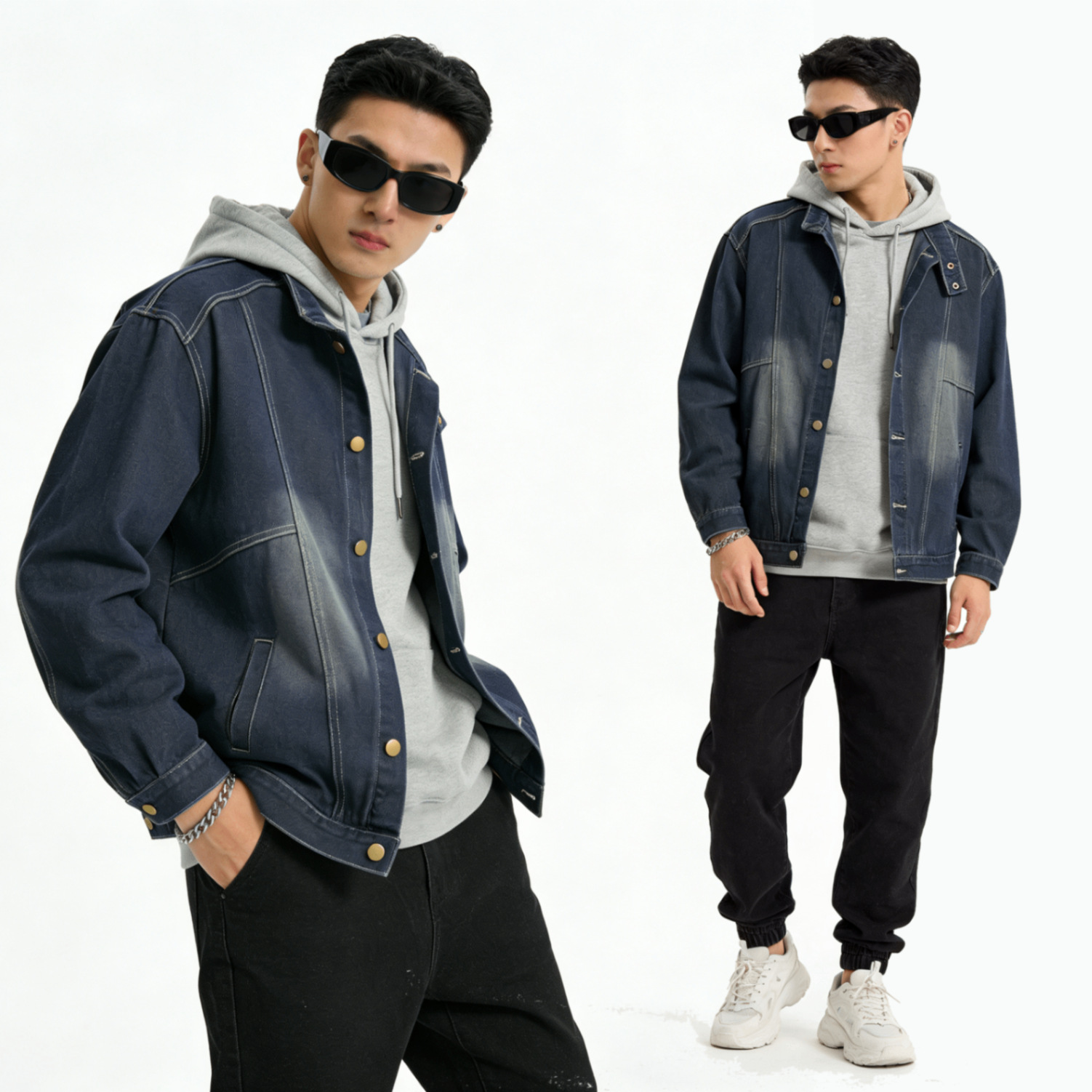 Vintage Jeansjacke Mit Stehkragen Im Retro Look Denim Unisex_voghion.com