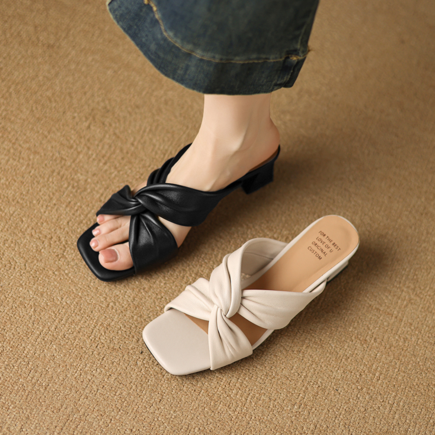Sandal cao gót nữ quai ngang gót 5 cm phong cách cổ điển — đen