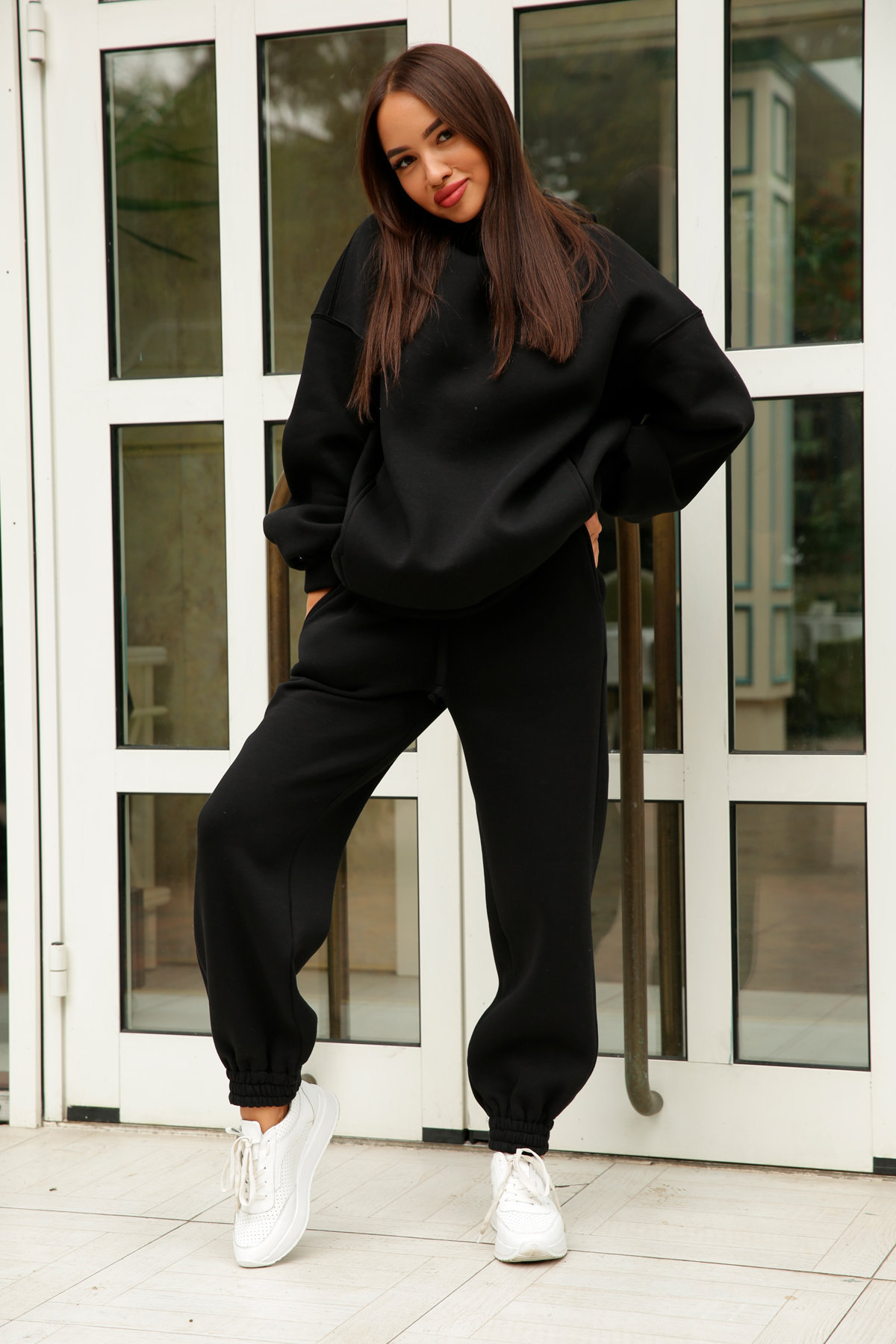 2 Pieces Set Quantity Daily, Street Occasion Hooded Neckline Women's Casual Simple Style Solid Color Spandex Pants Sets