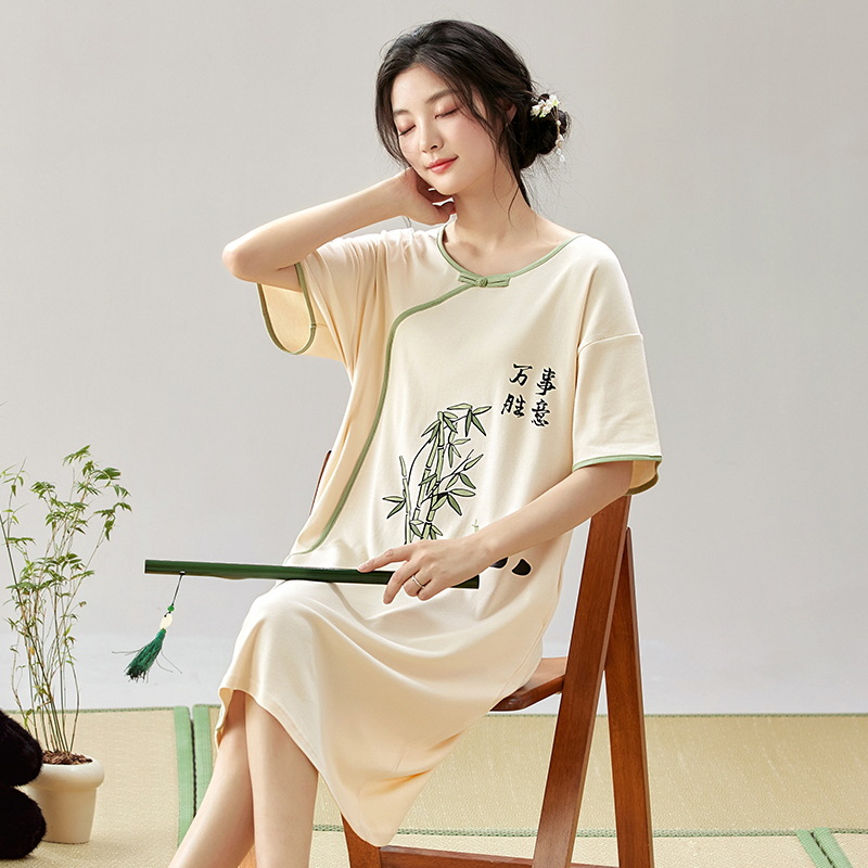 Pijama de mangas cortas de estilo antiguo de verano de estilo chino nuevo pijama de estilo chino de verano de algodón delgado ropa de hogar se puede usar