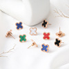 Elegant advanced brand small design earrings stainless steel, four-leaf clover, 18 carat, high-quality style, wholesale