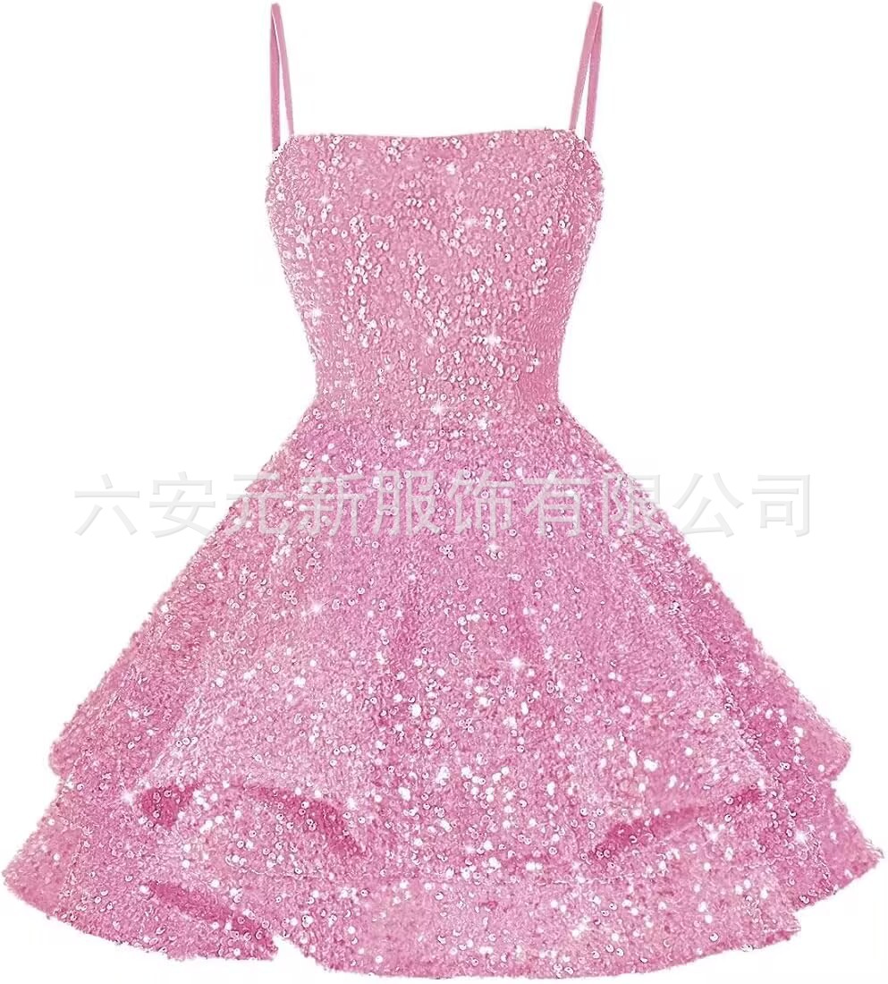 Comercio exterior de Europa y América Amazon nuevo cinturón de sequillas sexy cuello en V corto vestido de baile de fiesta