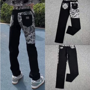 Dg Dujia 24Ss Autumn and Winter New Men's Slim Jeans Small Feet Printed Pants Straight Splicing Handsome Trendy Men