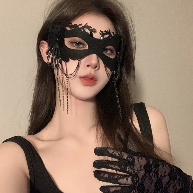 黑色花朵面具假面舞会装扮道具晚会年会半脸面具眼罩化妆之夜面罩|undefined