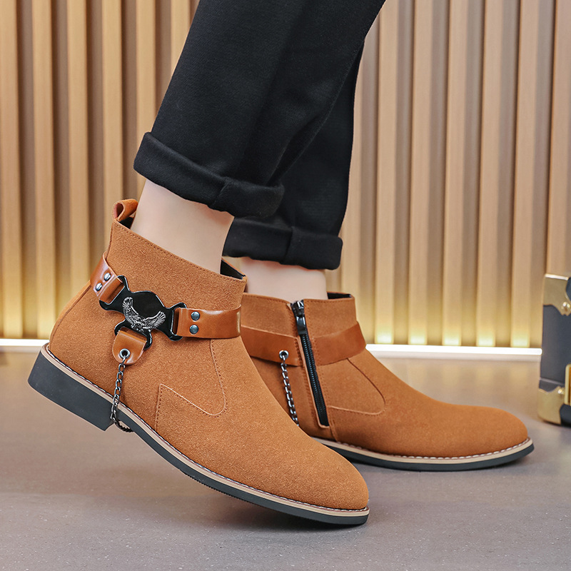 Otoño estilo británico moda cadena alta Martin botas retro casual color sólido botas cortas transfronterizas de gran tamaño botas de cuero para hombres